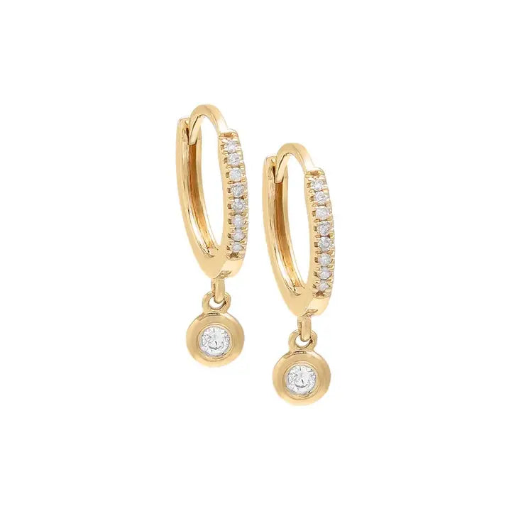 Dangling Diamond Bezel Huggie Earring 14K