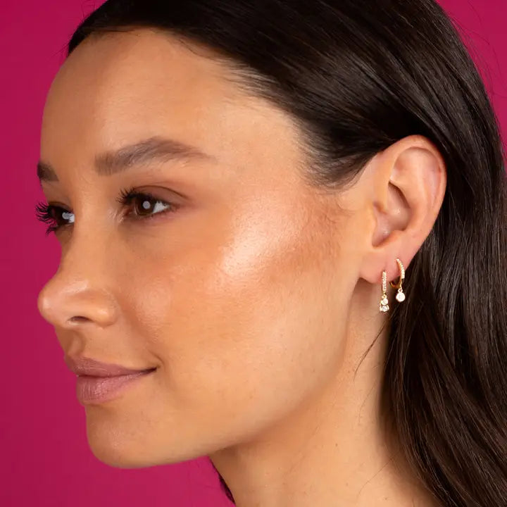 Dangling Diamond Bezel Huggie Earring 14K