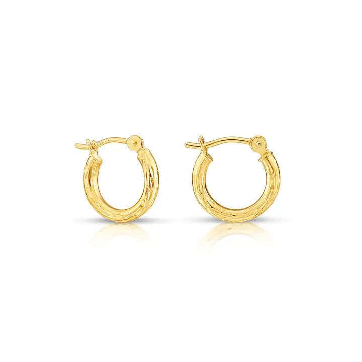 14K Yellow Gold Engraved Hoop Earrings