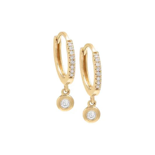 Dangling Diamond Bezel Huggie Earring 14K