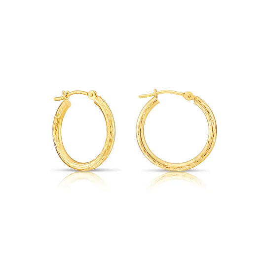 14K Yellow Gold Engraved Hoop Earrings